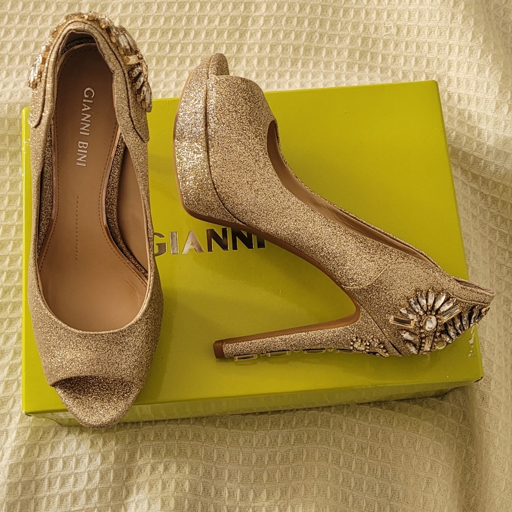 Jeweled Peep Toe Pumps